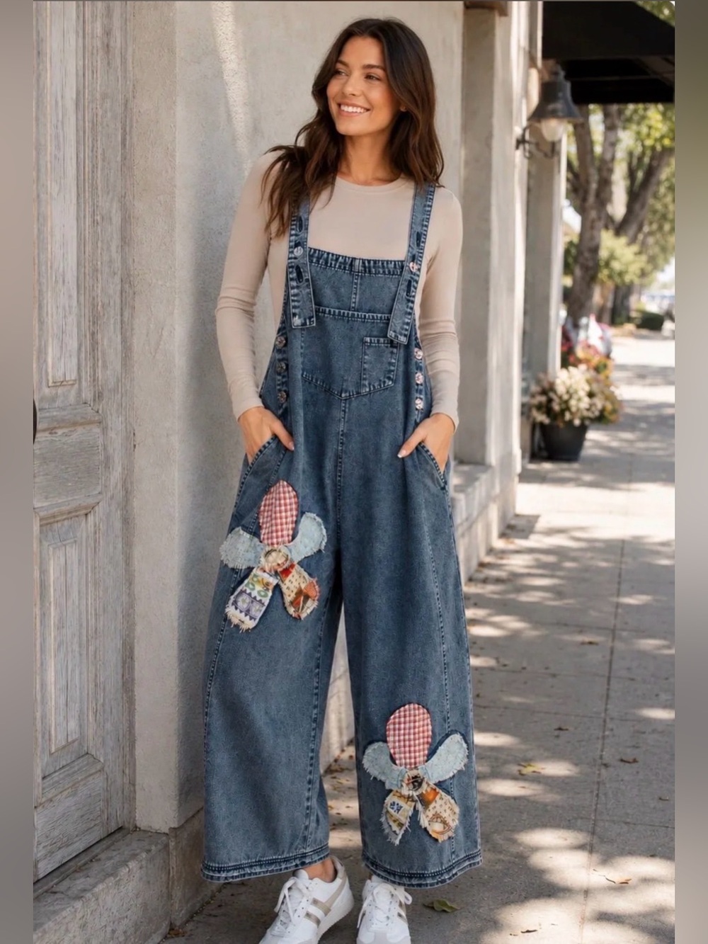 🚨 only 1 large left! redNew easel denim floral overall bibs jumpsuit